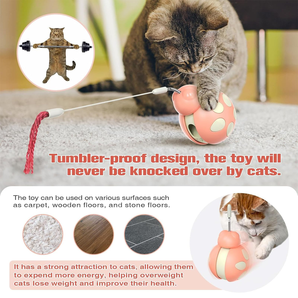 Yeanifeana Interactive Beetle Cat Toy for Indoor Cats, Pink NEW