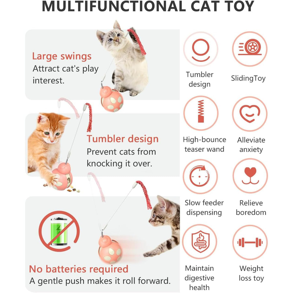 Yeanifeana Interactive Beetle Cat Toy for Indoor Cats, Pink NEW