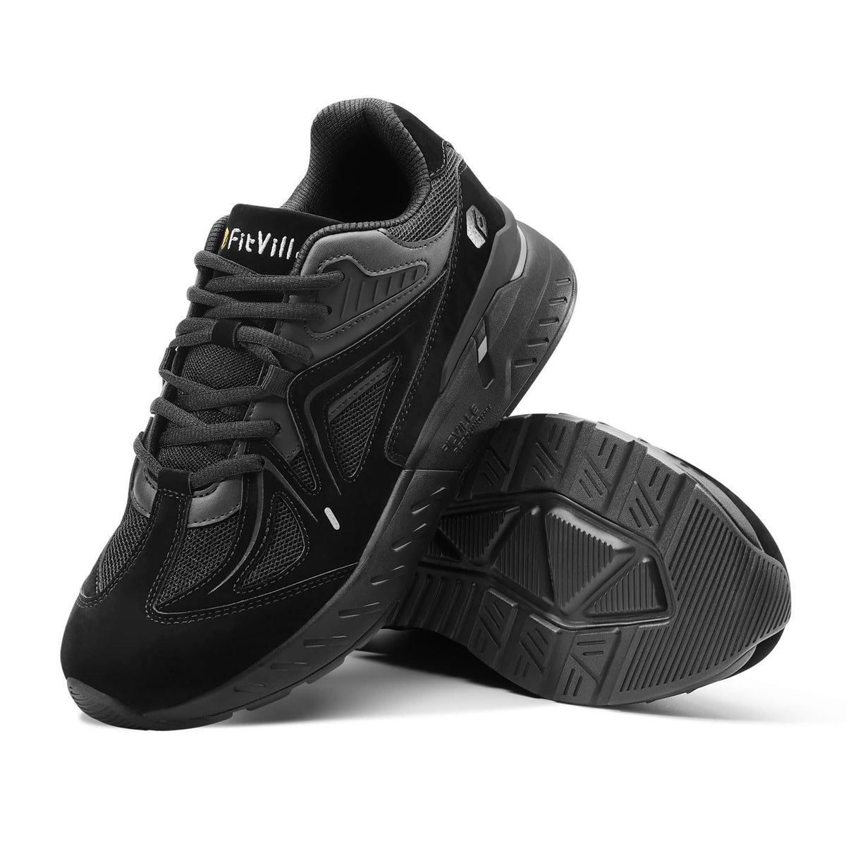 FitVille Walking Trainers with Arch Support - Jet Black Mens WIDE FIT US 14 NEW