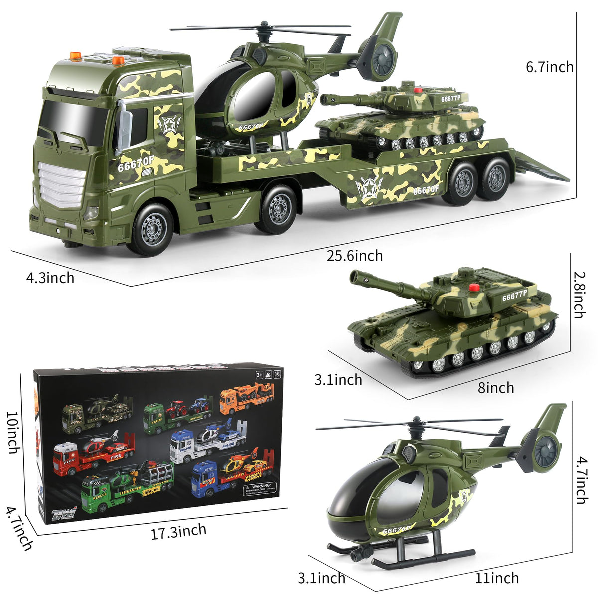 Jia Jia Toys Trucks Green Military Truck with Helicopter & Tank Playset NEW