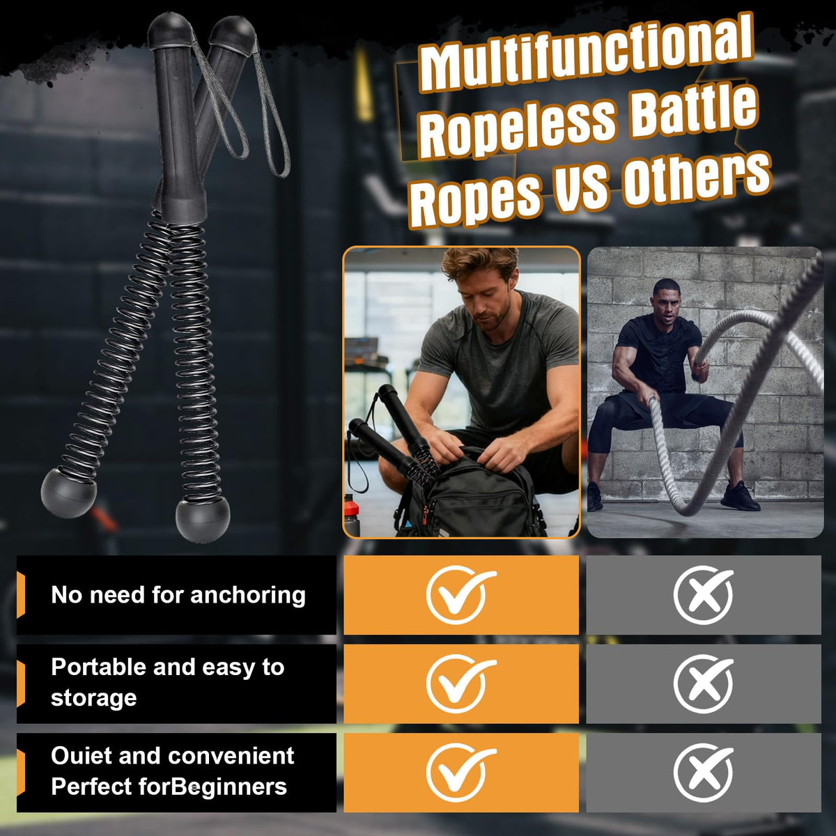 Hlayshing Weighted Ropeless Battle Ropes Black Pack of 2 & Storage Bag NEW