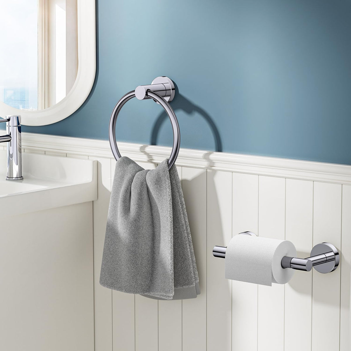 FORIOUS Chrome Toilet Paper Holder and Towel Ring Wall Mount Set AU11901CH NEW