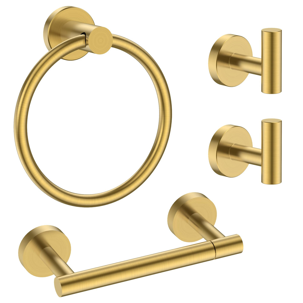 FORIOUS 4 Piece Hooks, Towel & Double Post Toilet Paper Holder Dark Gold NEW