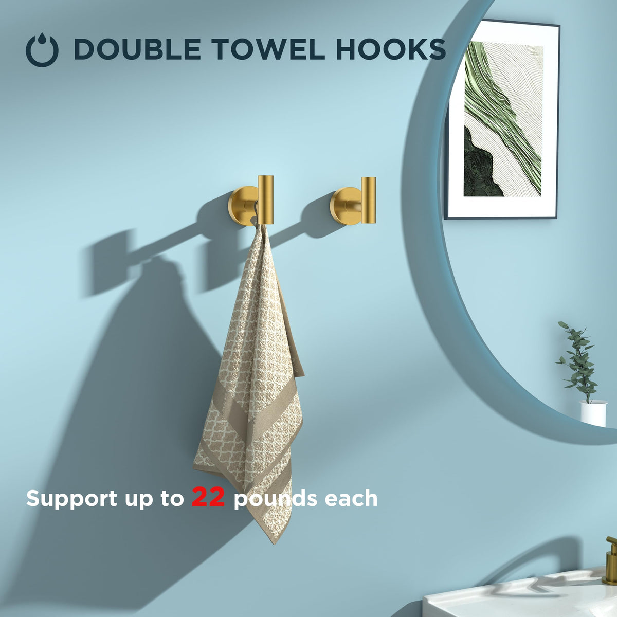 FORIOUS 4 Piece Hooks, Towel & Double Post Toilet Paper Holder Dark Gold NEW
