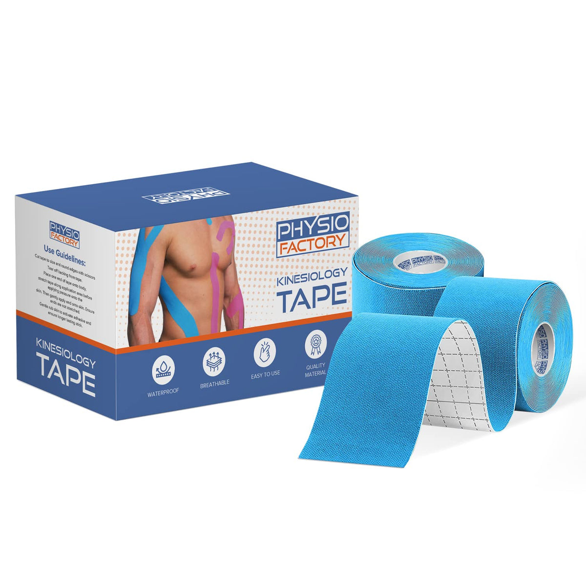 Physio Factory Kinesiology Tape for Physical Therapy Sports 2 Pck Blue Beige NEW