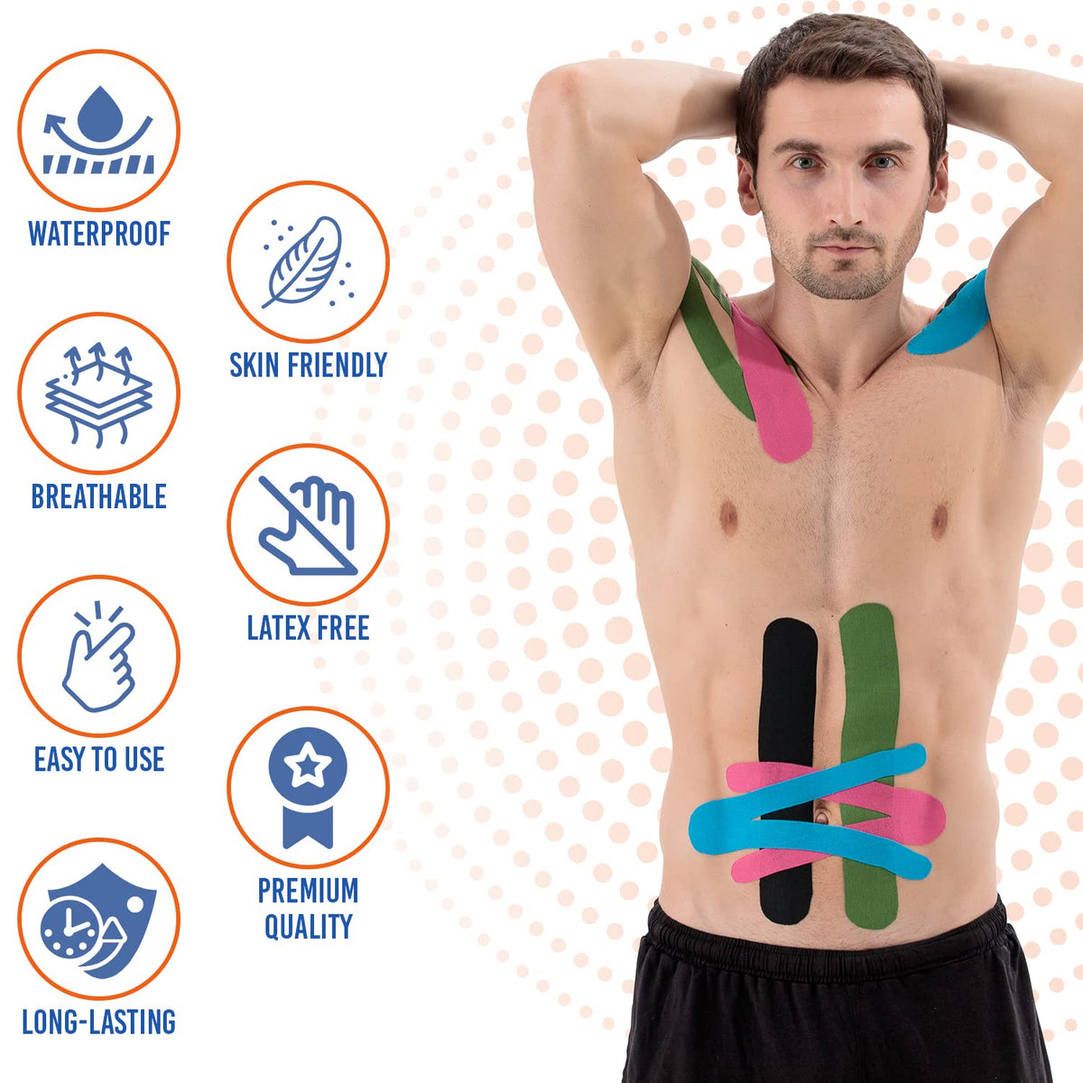 Physio Factory Kinesiology Tape for Physical Therapy Sports 2 Pck Blue Beige NEW