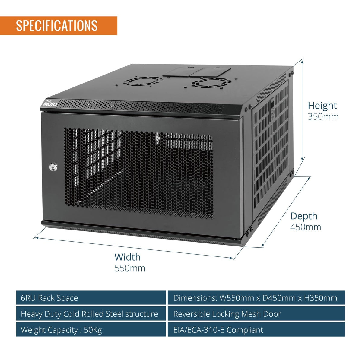 Tecmojo 6U Enclosures Wall Mount Network Cabinet Enclosure Black Mesh Door NEW