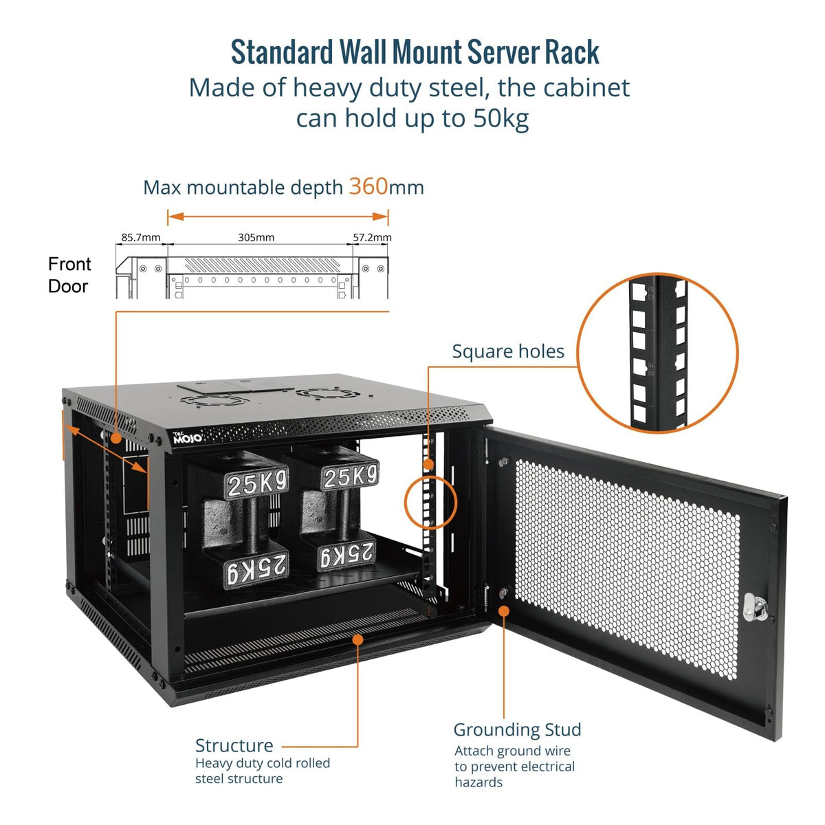 Tecmojo 6U Enclosures Wall Mount Network Cabinet Enclosure Black Mesh Door NEW