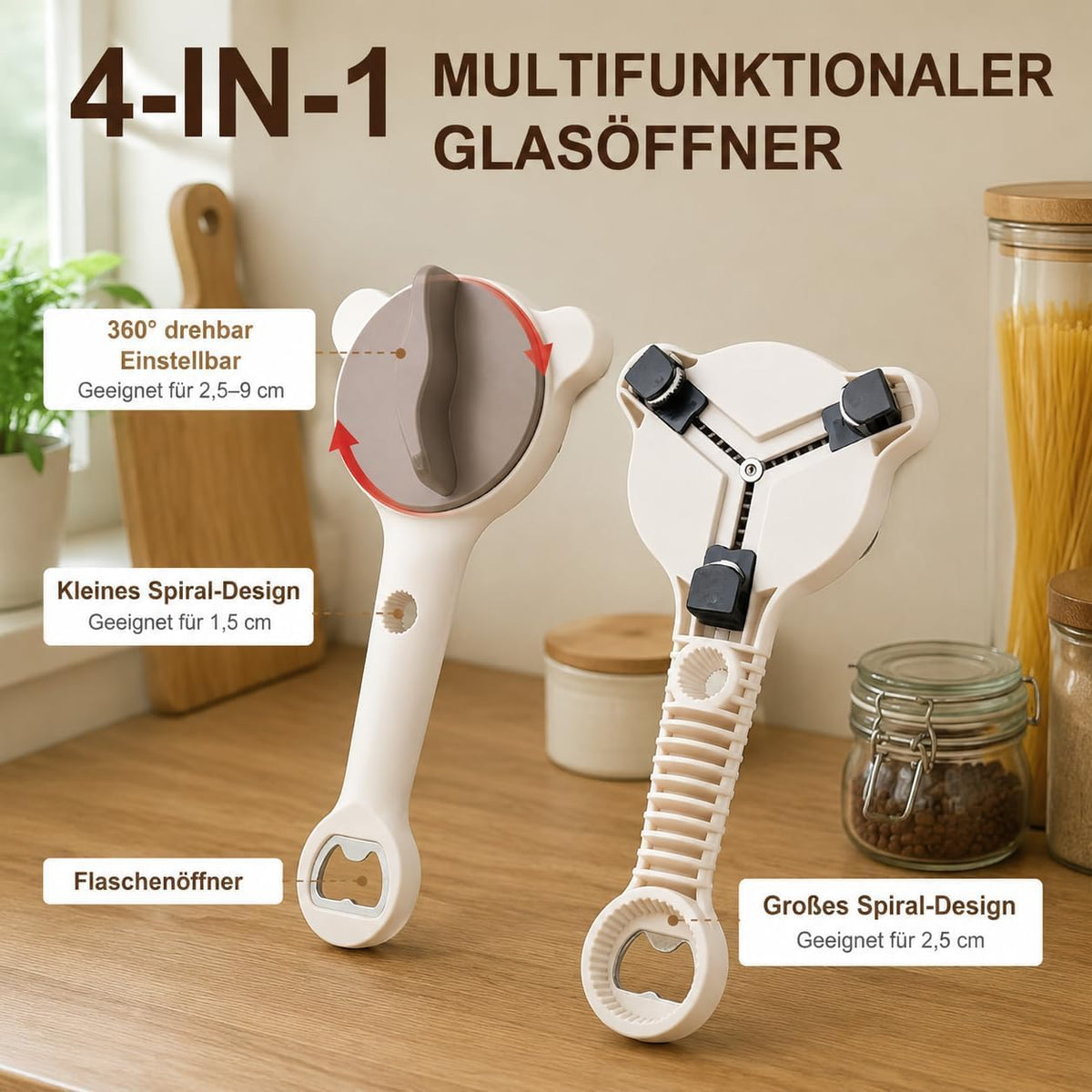 Rokuotan Manual Can Opener Adjustable Jar Lid Beige/Brown One Size NEW