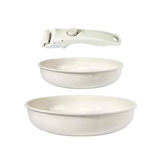 GiPP Cream Non Stick Frying Pans Set 3PCS Removable Handle Oven Safe 20/26cm NEW