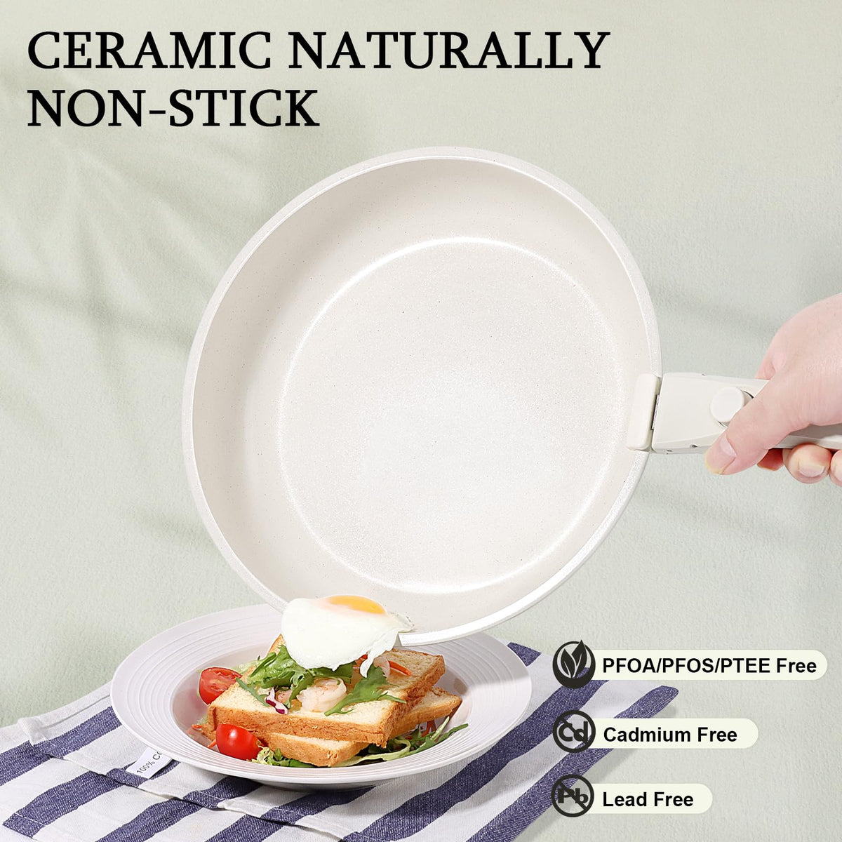 GiPP Cream Non Stick Frying Pans Set 3PCS Removable Handle Oven Safe 20/26cm NEW