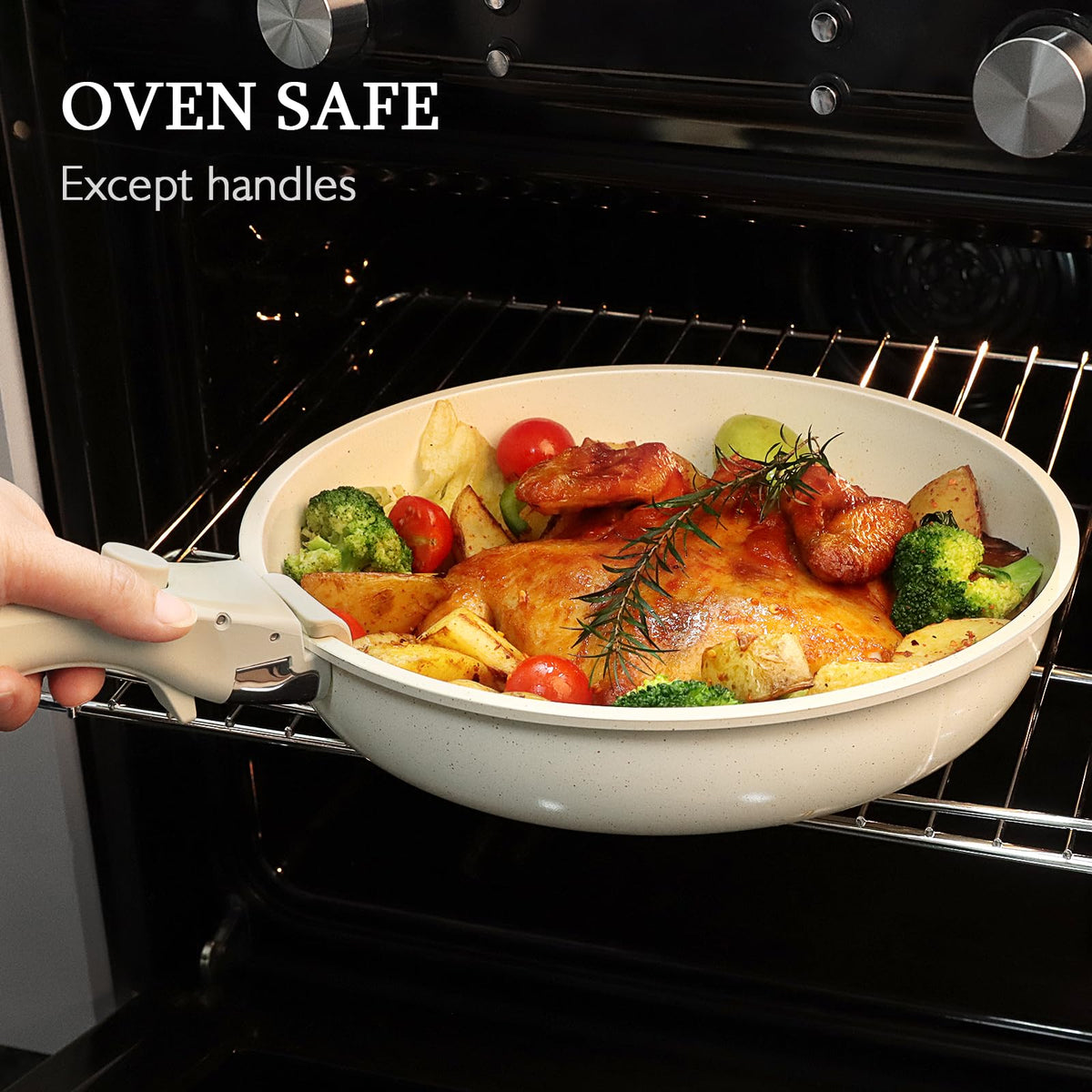 GiPP Cream Non Stick Frying Pans Set 3PCS Removable Handle Oven Safe 20/26cm NEW