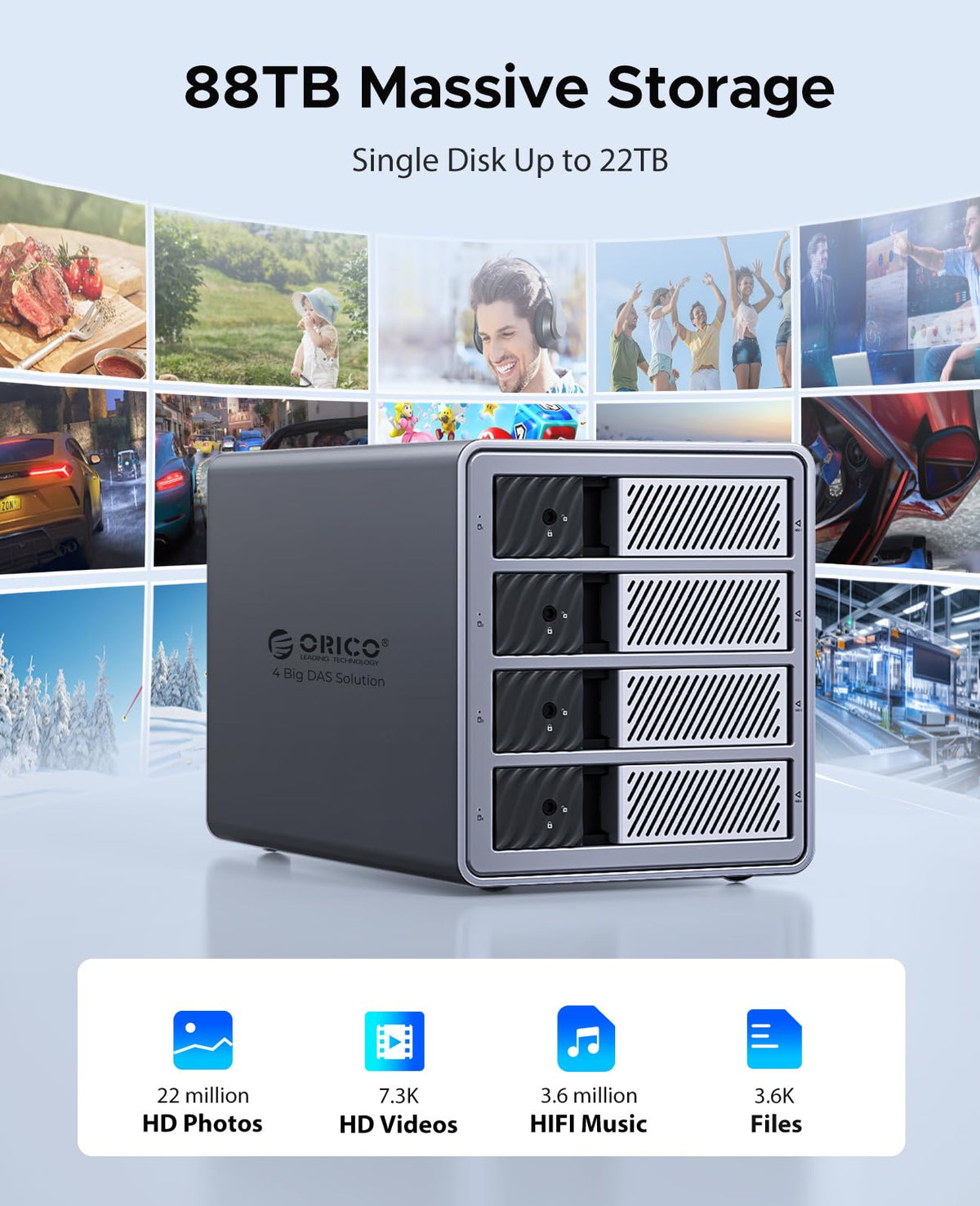 ORICO USB Enclosures 3.0 4 Bay Hard Drive Enclosure External Storage Space NEW
