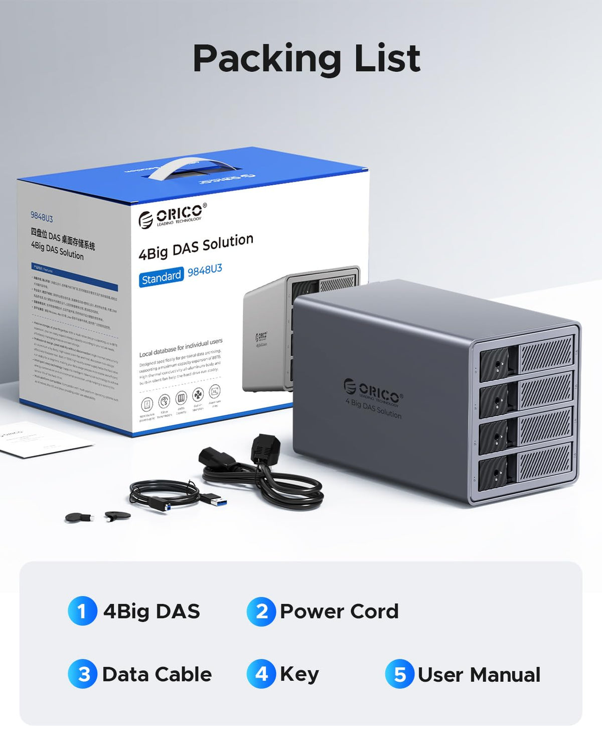 ORICO USB Enclosures 3.0 4 Bay Hard Drive Enclosure External Storage Space NEW