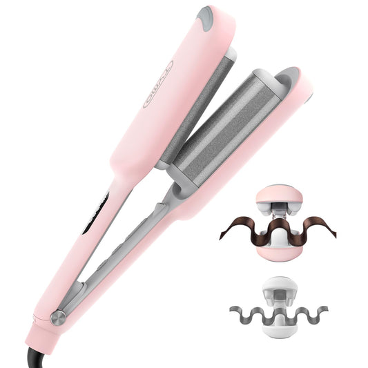 TYMO 32mm Wavers Hair Crimper Waver Deep Waves Ionic Curling Iron Pink Size NEW