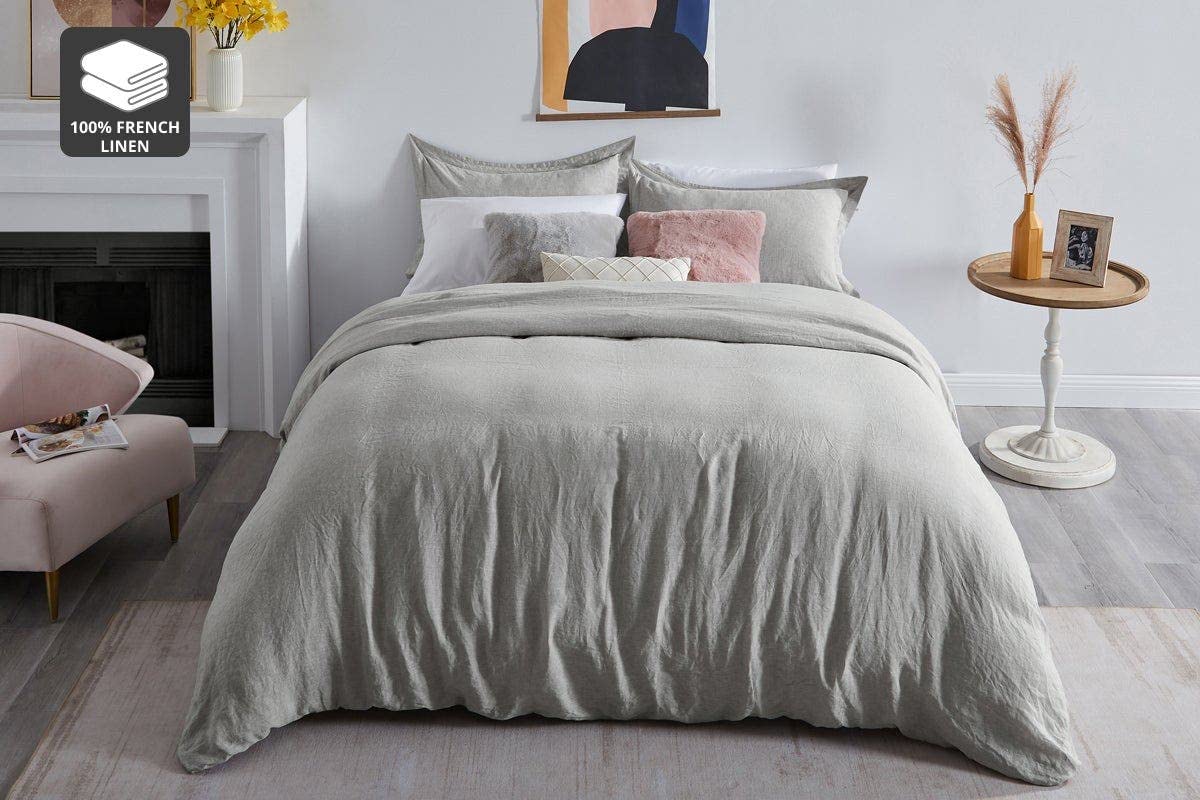 Matt Blatt Gabriel French Linen Chambray Duvet Cover - Grey KING Bed NEW