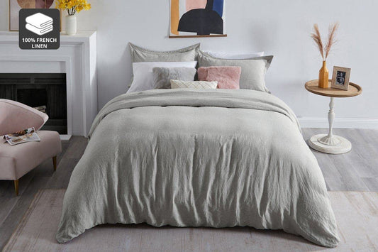 Matt Blatt Gabriel French Linen Chambray Duvet Cover - Grey KING Bed NEW