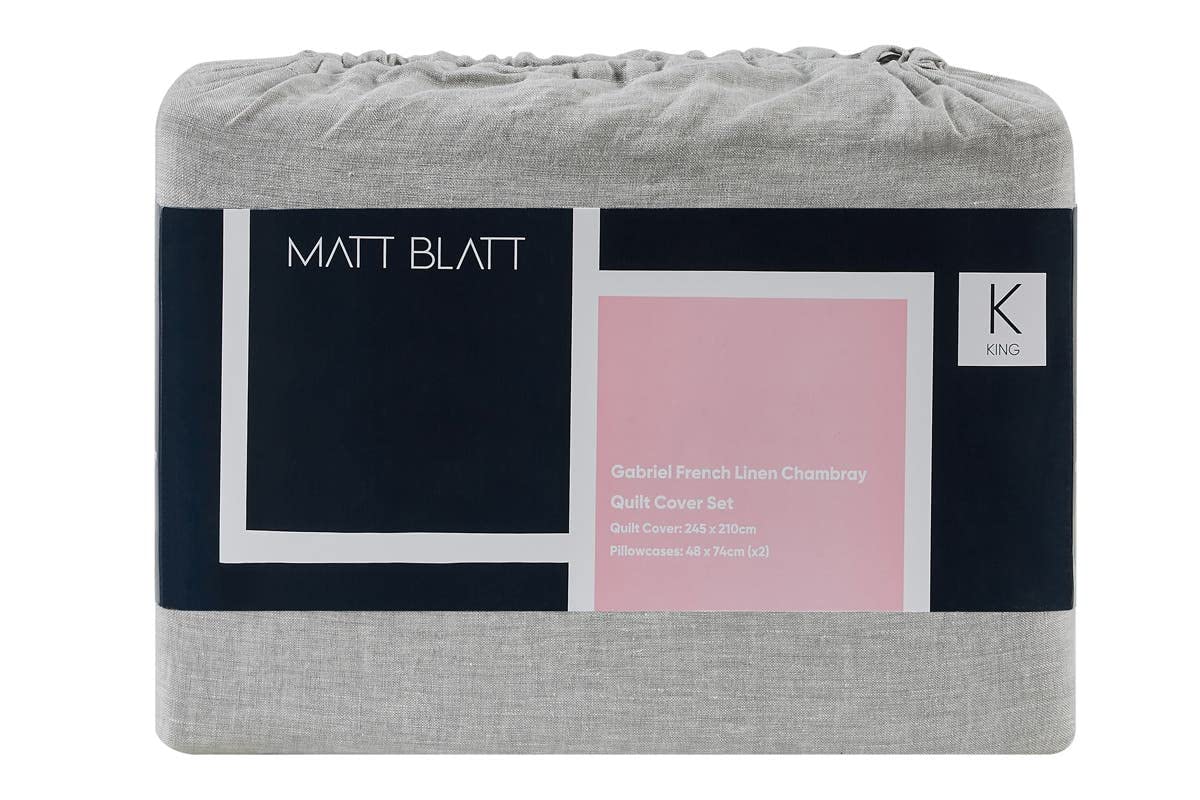 Matt Blatt Gabriel French Linen Chambray Duvet Cover - Grey KING Bed NEW
