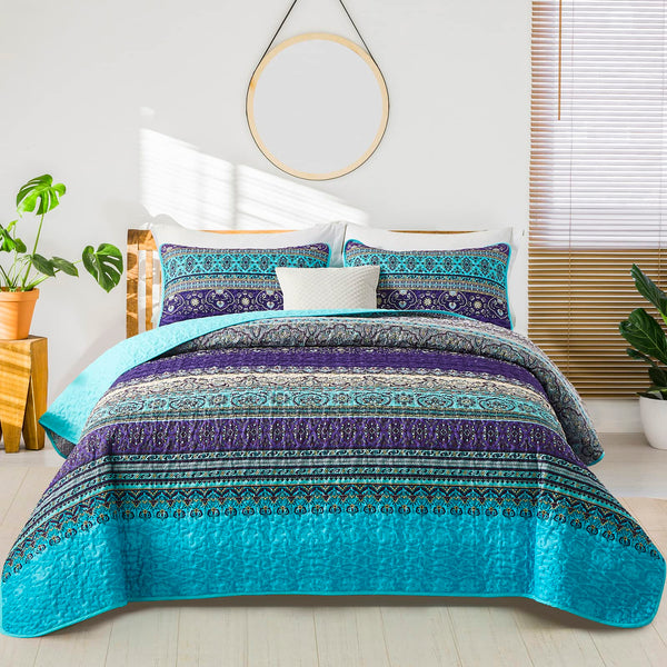 WONGS BEDDING Quilts Boho Coverlet Quilt King Size Blue Purple NEW