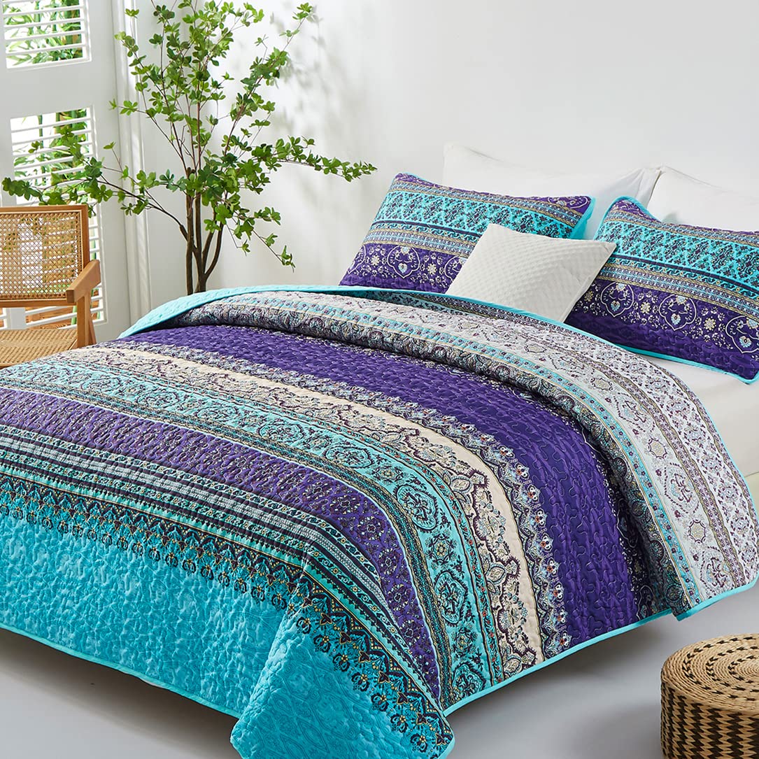 WONGS BEDDING Quilts Boho Coverlet Quilt King Size Blue Purple NEW