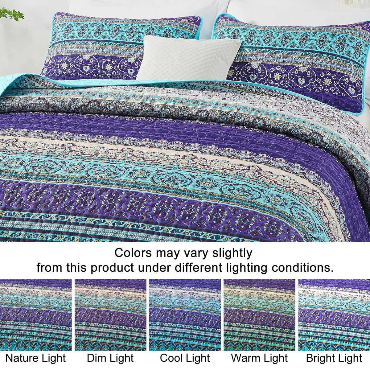 WONGS BEDDING Quilts Boho Coverlet Quilt King Size Blue Purple NEW