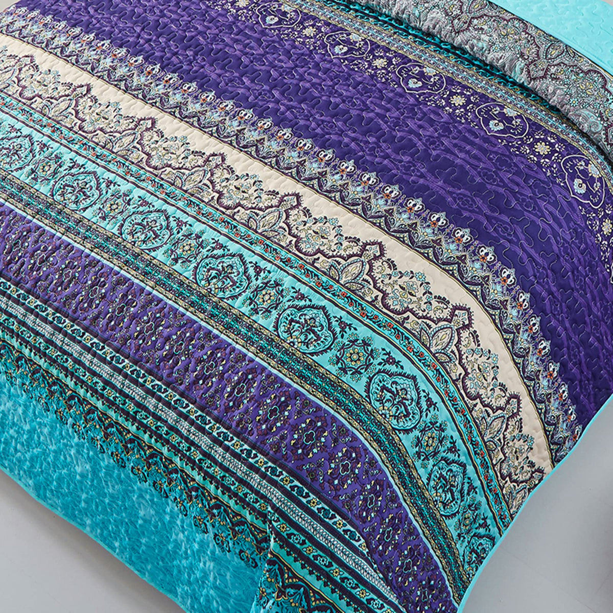 WONGS BEDDING Quilts Boho Coverlet Quilt King Size Blue Purple NEW