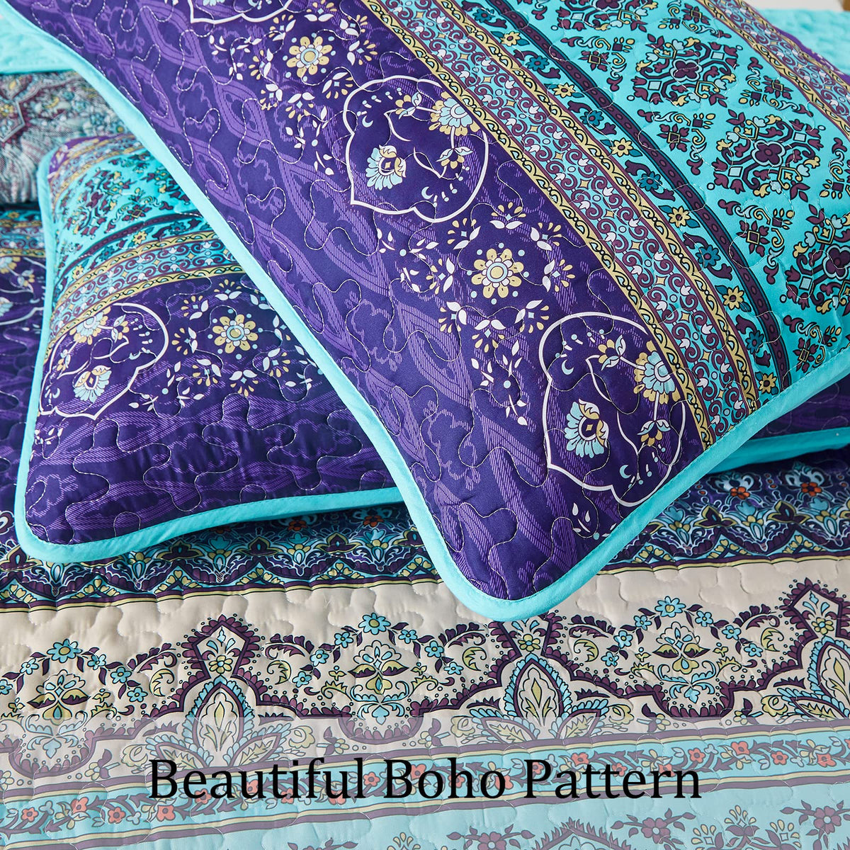 WONGS BEDDING Quilts Boho Coverlet Quilt King Size Blue Purple NEW