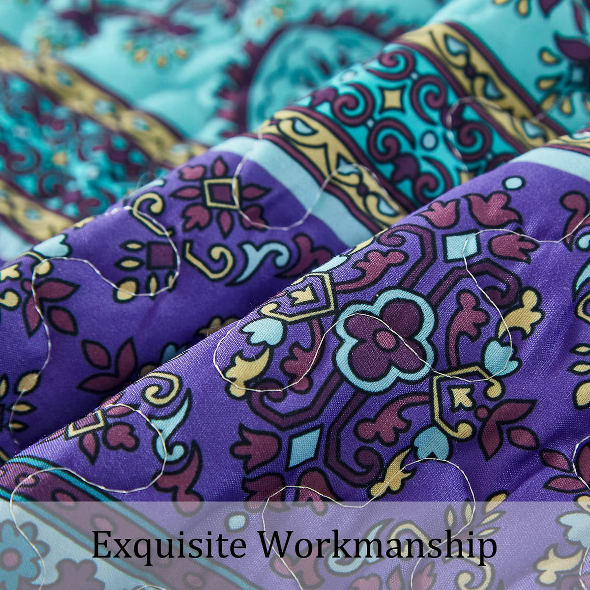 WONGS BEDDING Quilts Boho Coverlet Quilt King Size Blue Purple NEW