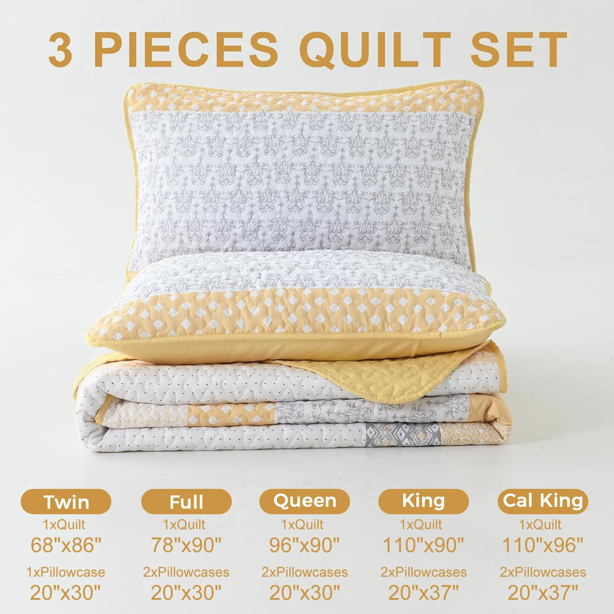 WONGS BEDDING Yellow Bohemian Stripe Quilt Set 3Pce Set QUEEN Size NEW