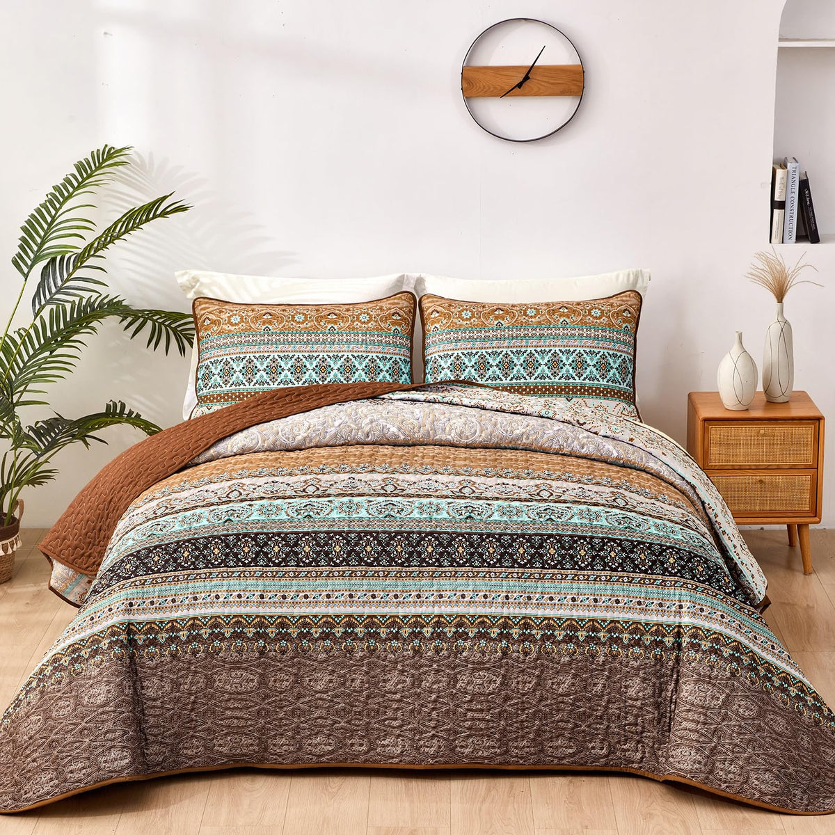 WONGS BEDDING Quilts Brown King Size Boho Fall Quilt Set KING Bed NEW
