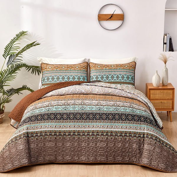 WONGS BEDDING Quilts Brown King Size Boho Fall Quilt Set KING Bed NEW