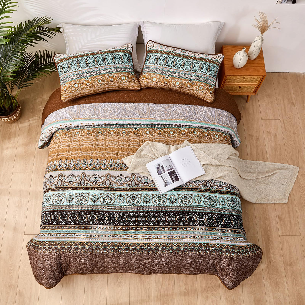 WONGS BEDDING Quilts Brown King Size Boho Fall Quilt Set KING Bed NEW