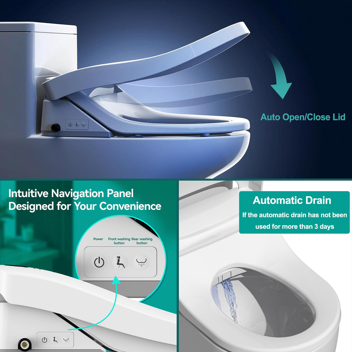AQUATIZ D-Shaped Electric Bidet Toilet Seat White Auto Open Close NEW