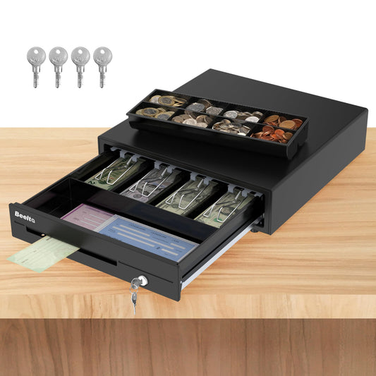 Beelta Black Heavy-Duty Cash Drawer Security Lock Box 16 Inch NEW