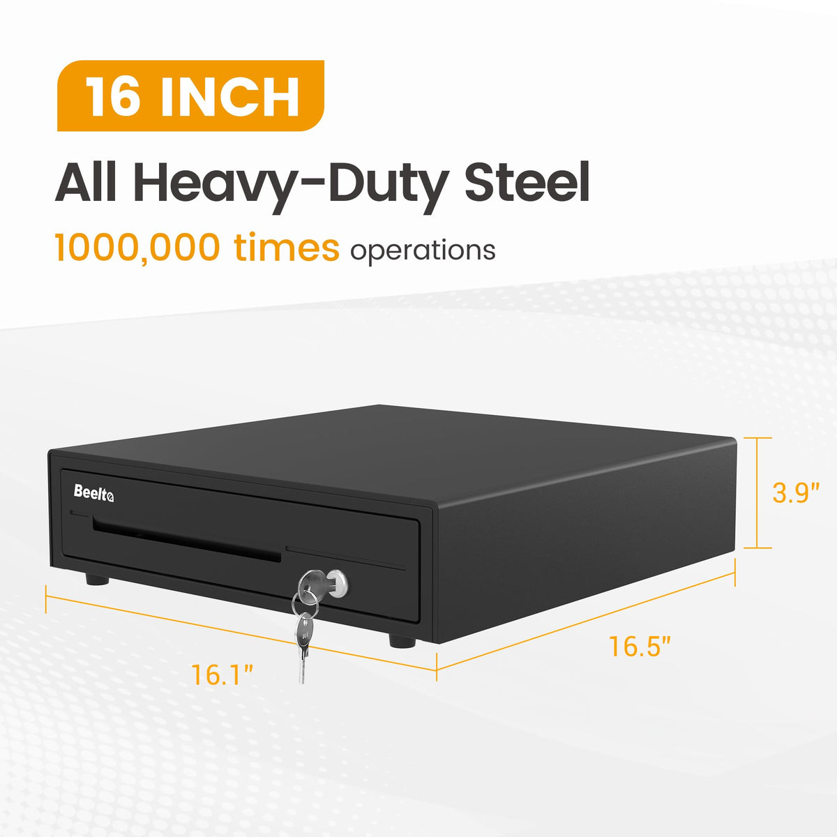 Beelta Black Heavy-Duty Cash Drawer Security Lock Box 16 Inch NEW