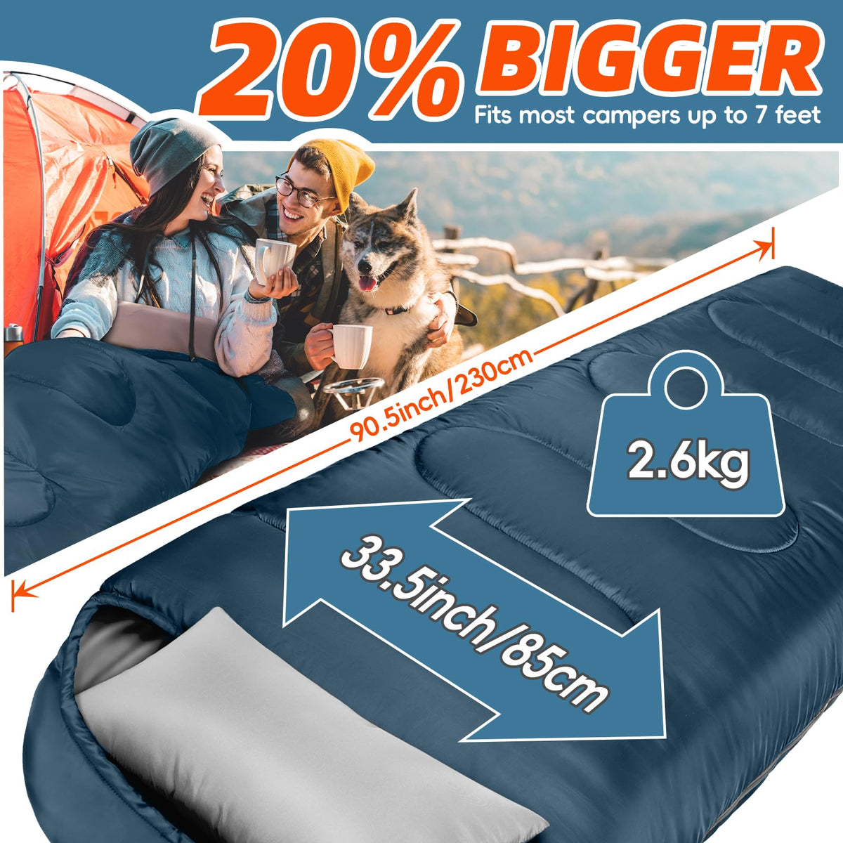Mereza 0 Degree Winter Rectangular Sleeping Bag Navy Blue Size X-Large NEW