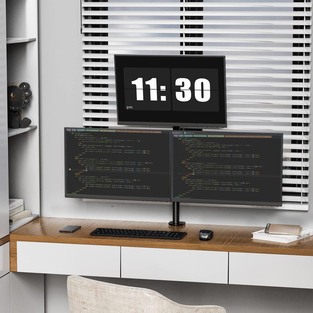 WALI Triple Monitor Mount Arm for 13-27 Inch Screens Black Desk Stand NEW