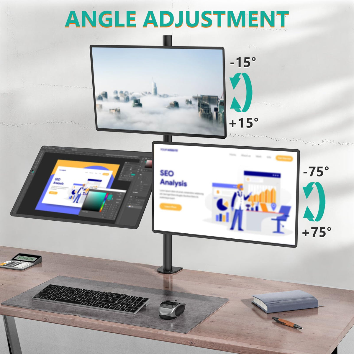 WALI Triple Monitor Mount Arm for 13-27 Inch Screens Black Desk Stand NEW