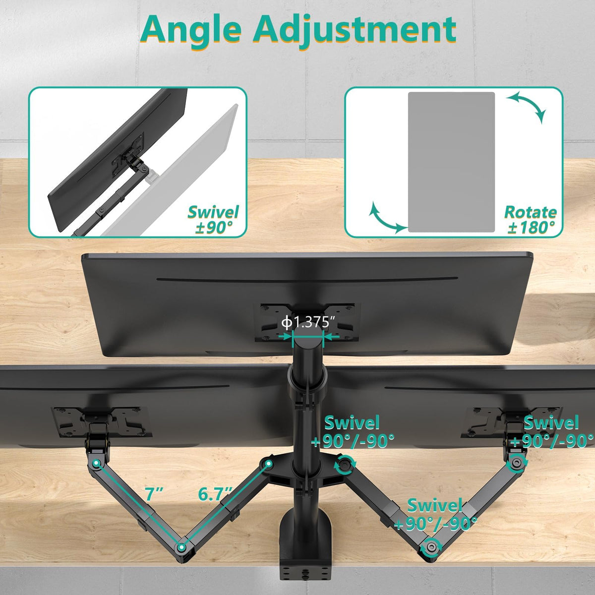 WALI Triple Monitor Mount Arm for 13-27 Inch Screens Black Desk Stand NEW