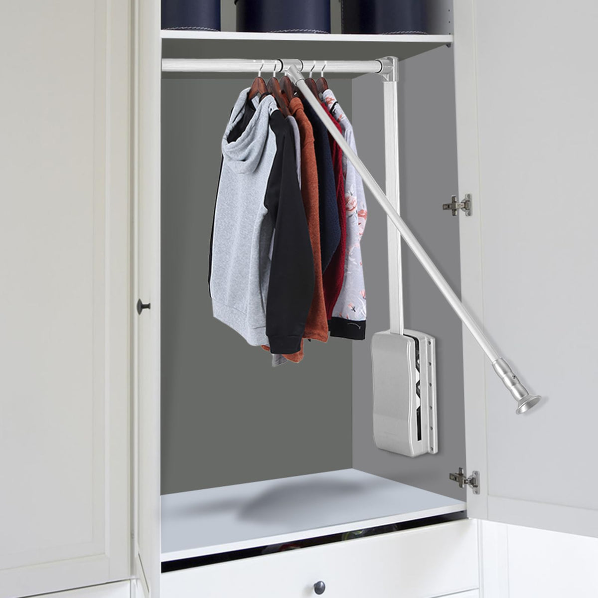 Fdit Adjustable Pull Down Wardrobe Rail 830-1150mm Storage NEW