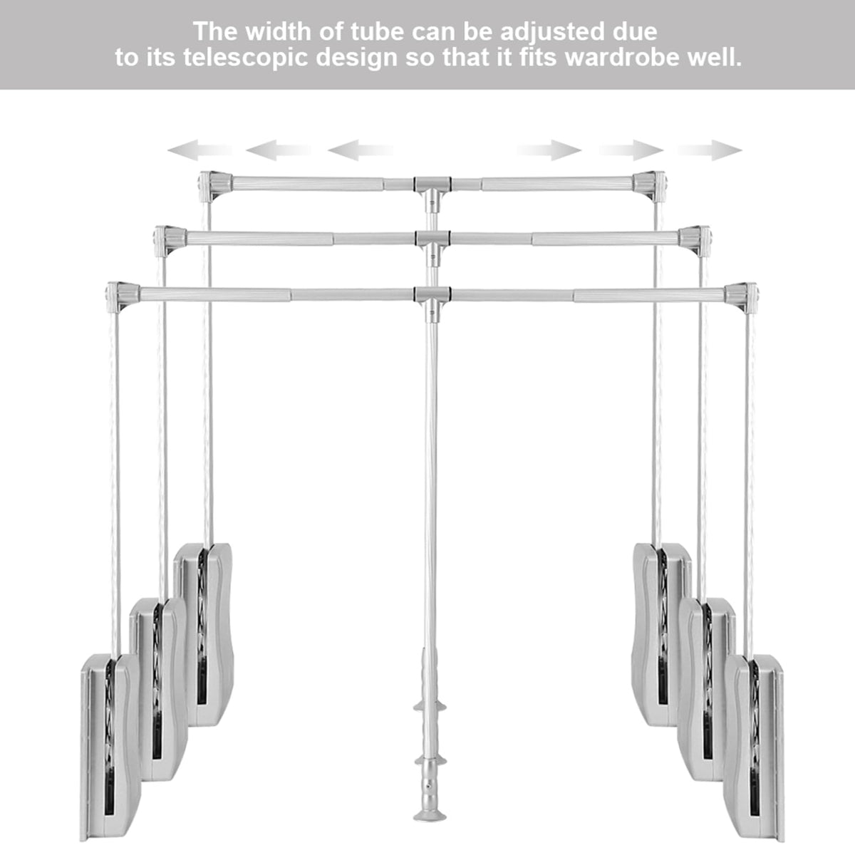 Fdit Adjustable Pull Down Wardrobe Rail 830-1150mm Storage NEW