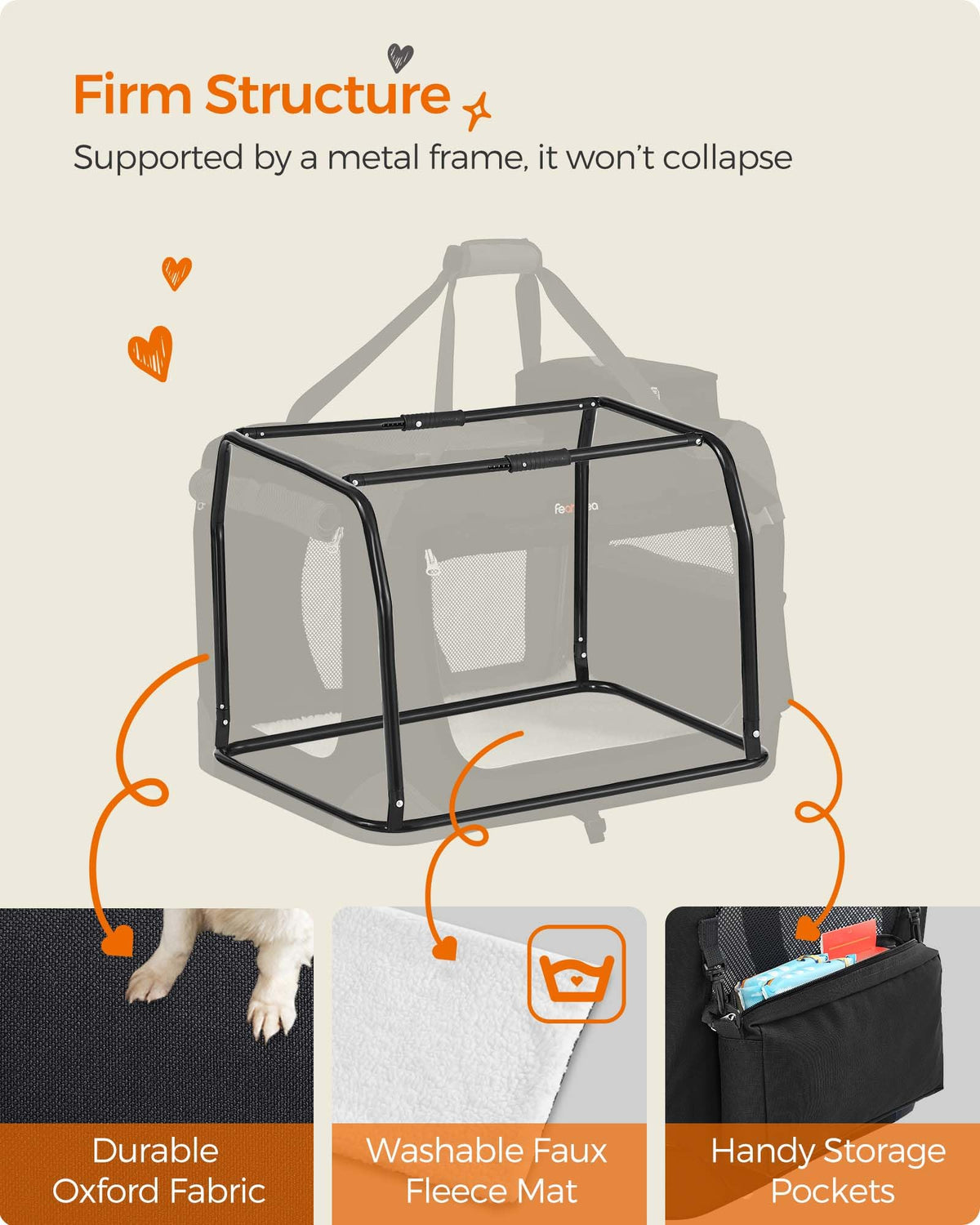 Feandrea Collapsible Soft-Sided Carriers Soft Dog Crate Portable Pet Grey NEW