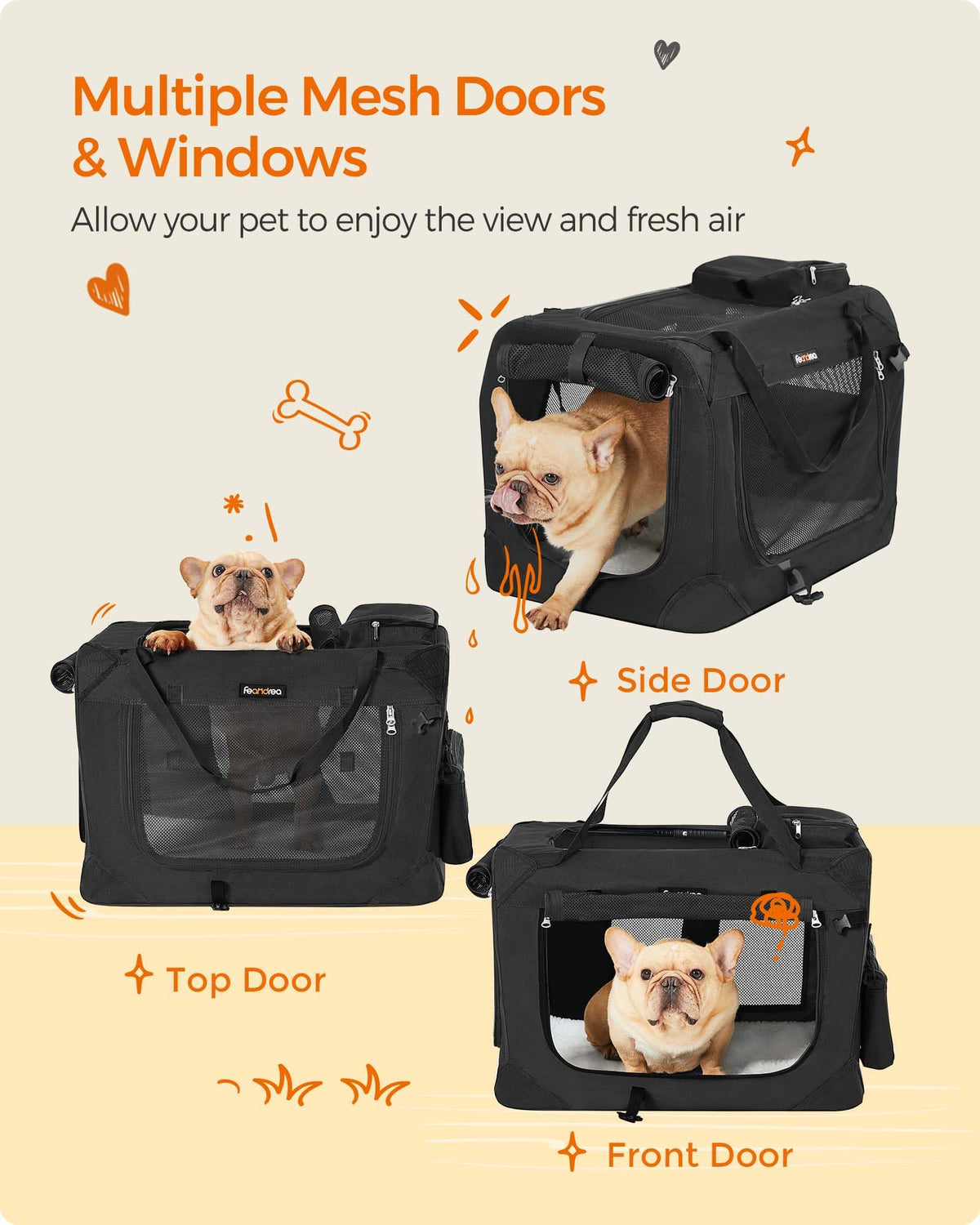 Feandrea Collapsible Soft-Sided Carriers Soft Dog Crate Portable Pet Grey NEW