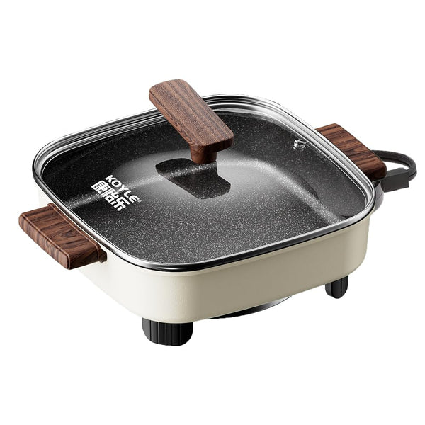 veryUfun 6L Electric Skillet Non-Stick Frying Pan Beige Woodgrain Look DEMO