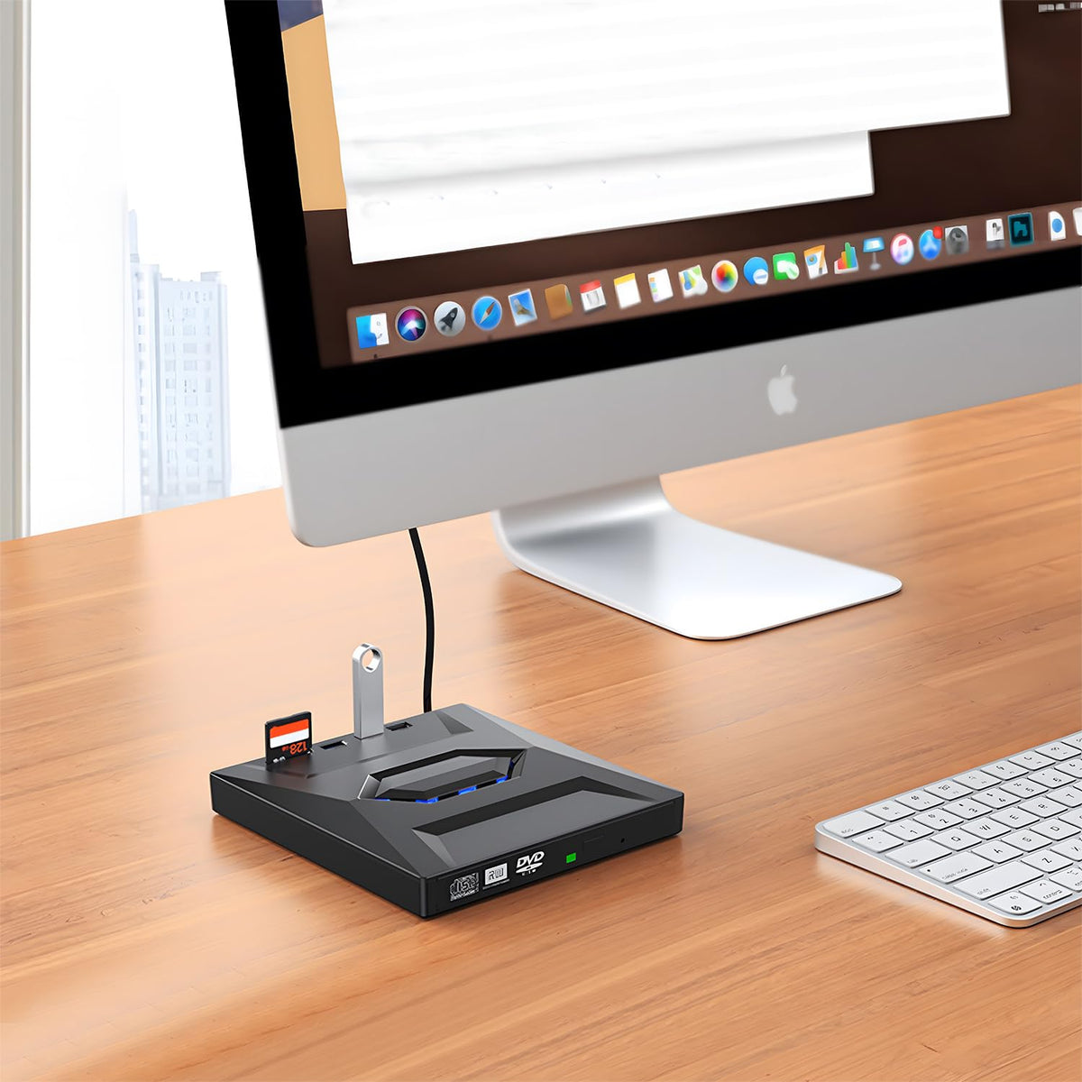 ROOFULL External CD DVD Drive USB 3.0 Type-C Hub SD Card Reader Jet Black DEMO