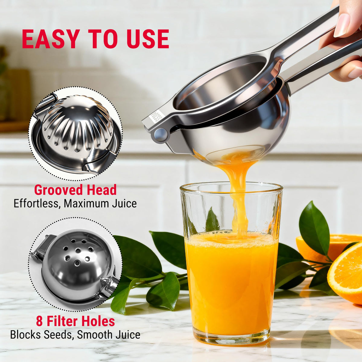 TempPro Stainless Steel Manual Citrus Juicer Hand Press - Silver NEW