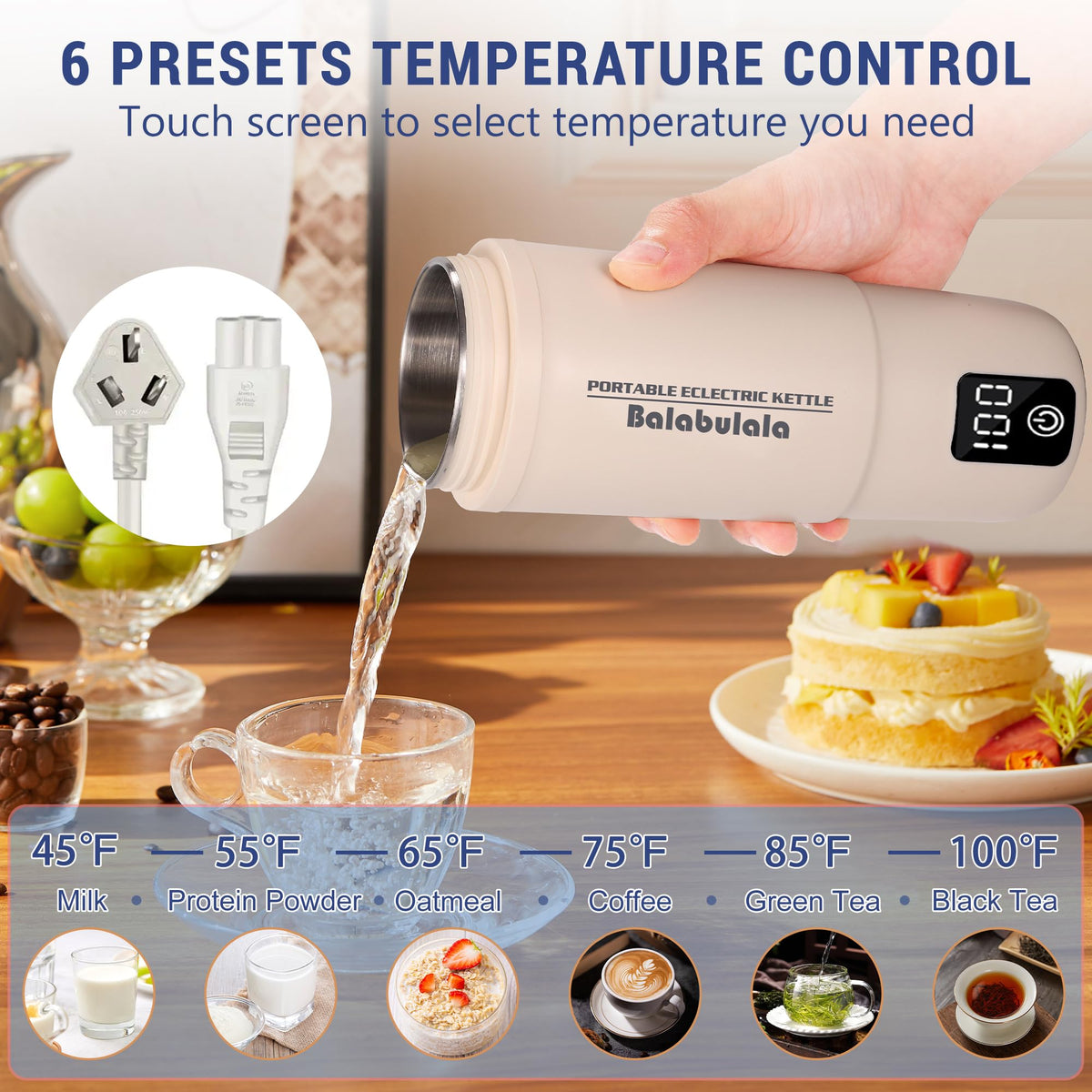 Balabulala Portable Electric Kettle 6 Presets White - Fast DEMO
