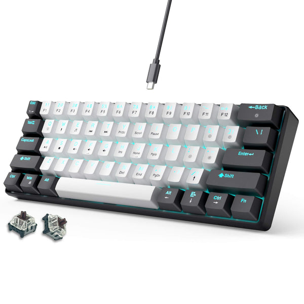 abucow Mechanical Gaming Keyboard Brown Switch Wired White-Black DEMO