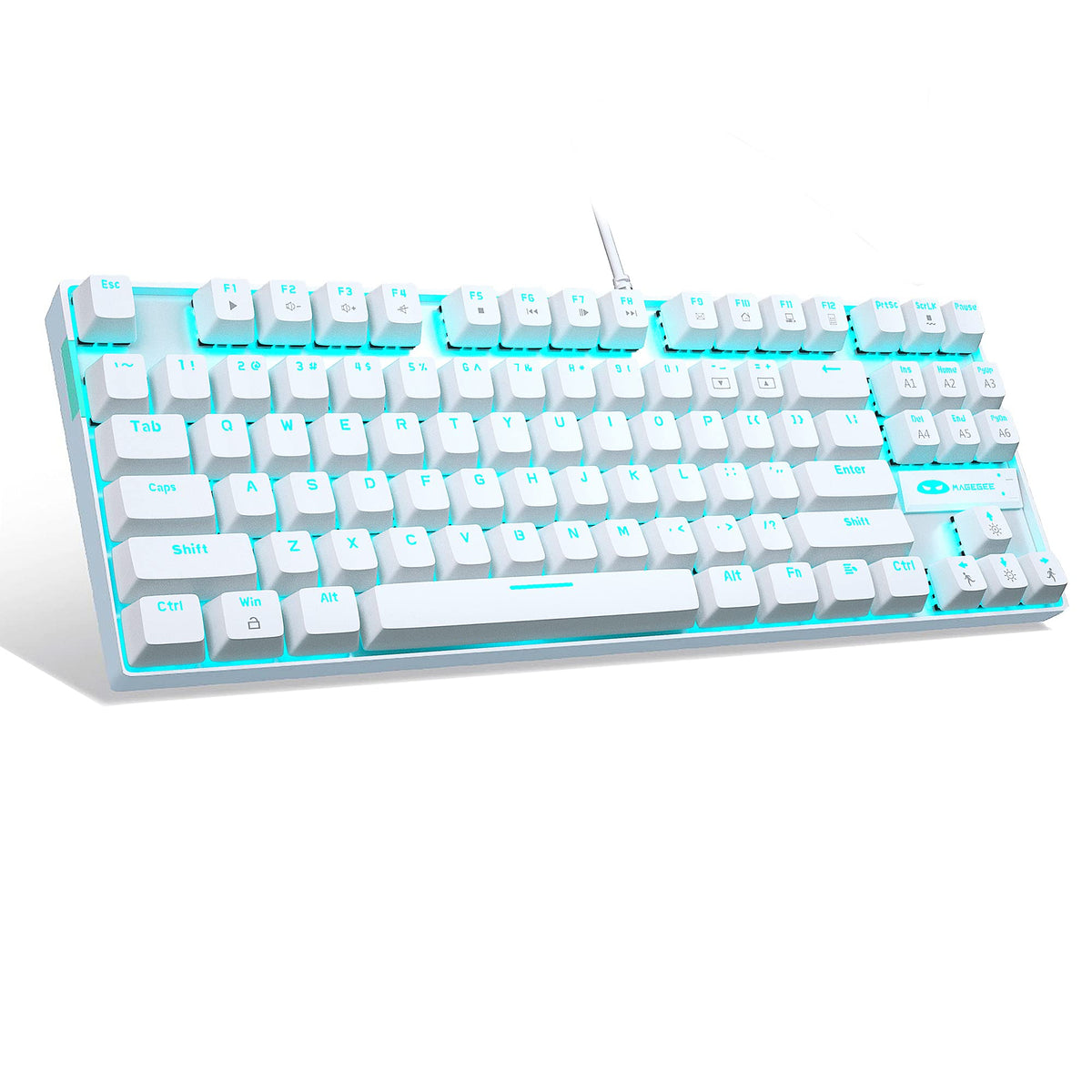 MageGee MK-Star Keyboards 87 Key Mechanical Gaming Keyboard White Blue DEMO