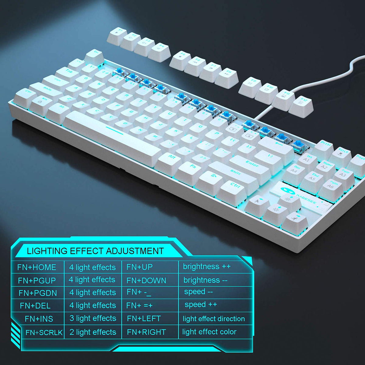MageGee MK-Star Keyboards 87 Key Mechanical Gaming Keyboard White Blue DEMO